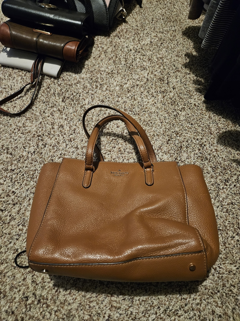 Leather Satchel Handbag in Cognac Brown